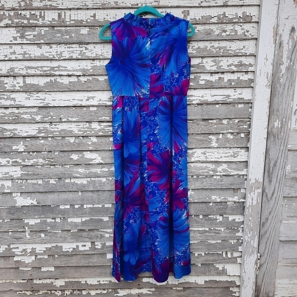 Vintage Made in Hawaii Honolulu Blue Purple Sleeveless dress - Picture 3 of 7